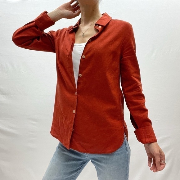 Max Cocos Linen long sleeves red shirt size S buttoned down women’s - Picture 12 of 13